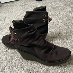 Fly London Jama Dark Brown Wedge Boots Booties Size 42/11